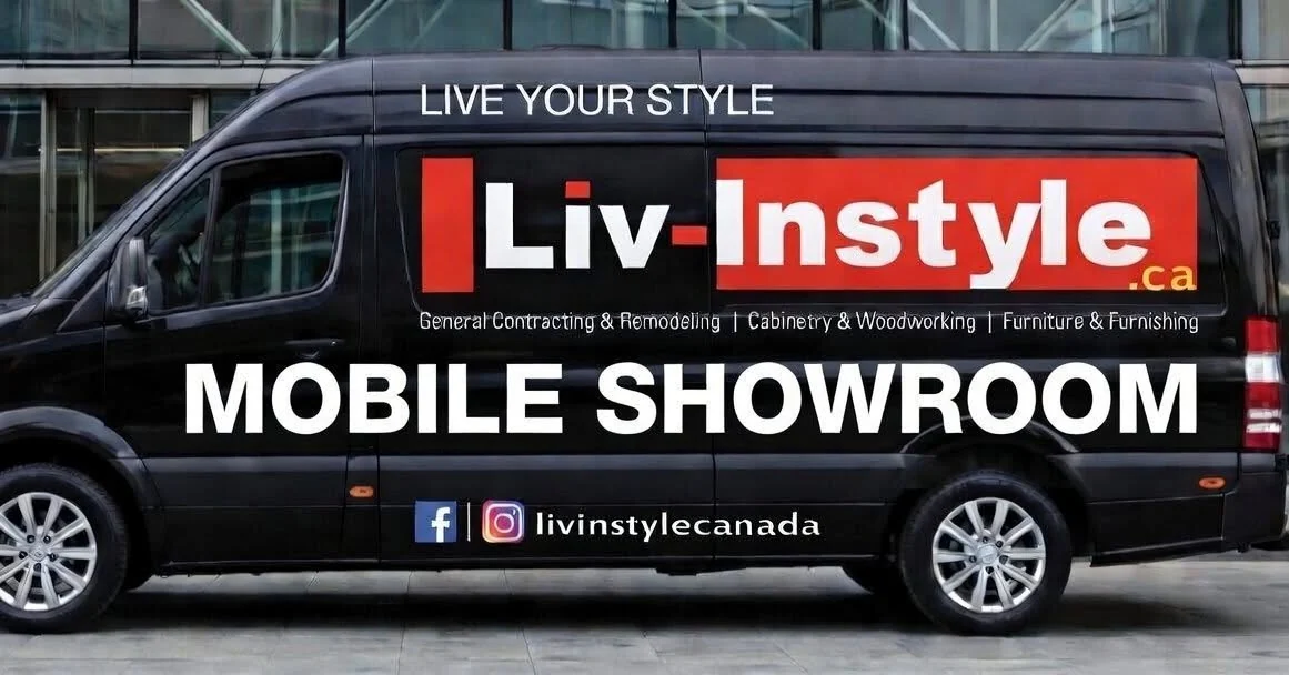 The Liv-Instyle mobile showroom van, signwritten LIVE YOUR STYLE and MOBILE SHOWROOM